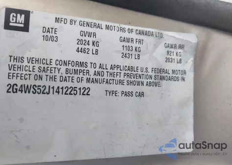 2004 Buick Century из США, поврежденный, VIN 2G4WS52J141225122